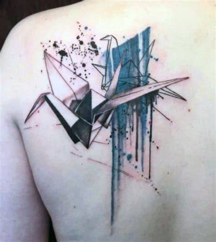 Abstract Bird Origami Watercolor Mens Tattoos