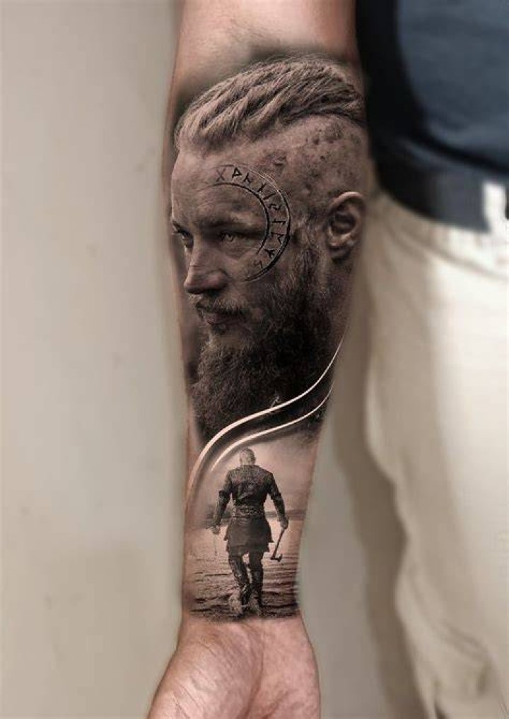 Arm Ragnar Tattoo Design On Man