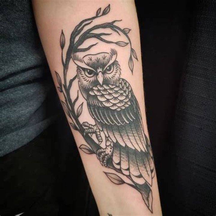Black Owl Tattoo For Guys Half Sleeve