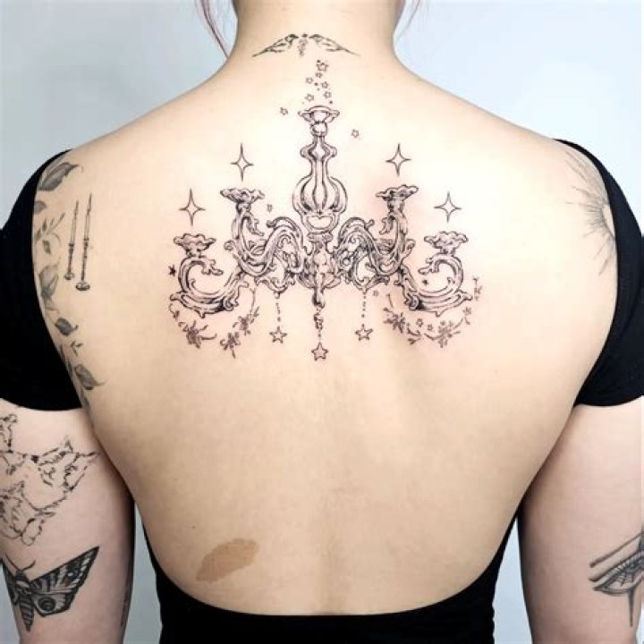 Chandelier tattoo on back Amanda Marie Tattooer