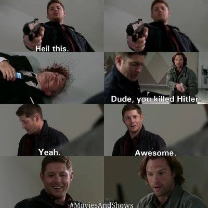 Dean shooting Hitler in Supernatural