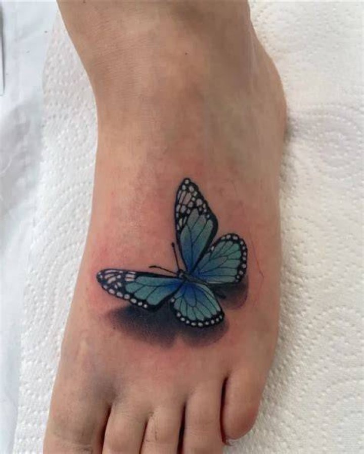 Foot Blue Butterfly Tattoos curlys_art
