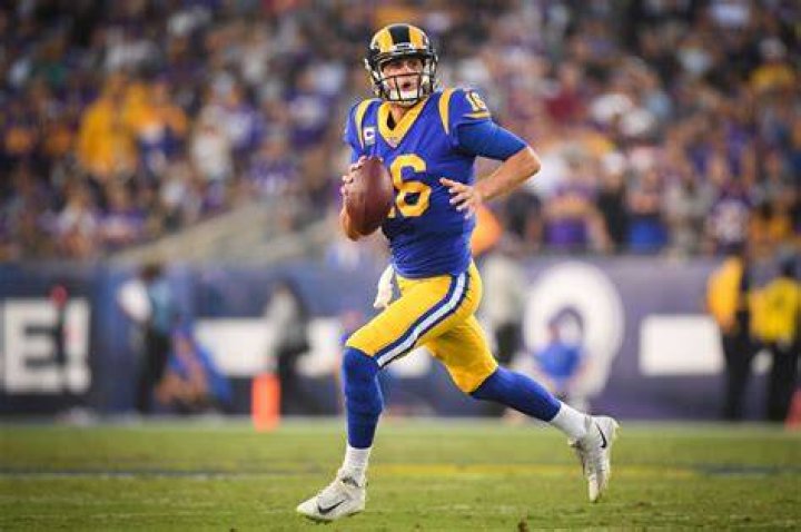 Jared Goff and the Rams team after a match victory.