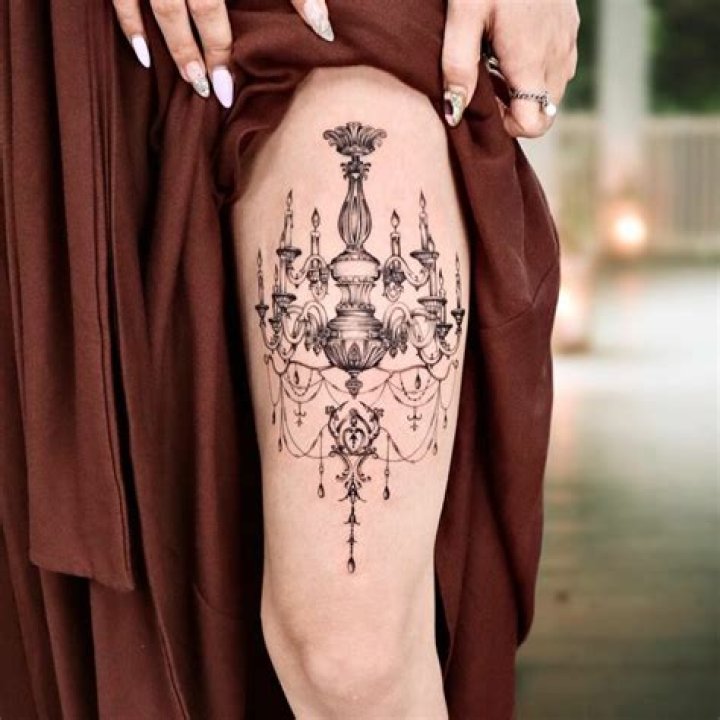 Jxtattoos thigh chandelier tattoo