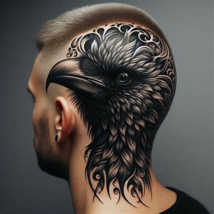 Lovely Raven Head Tattoo Mens Hands
