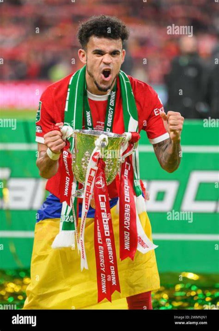 Luis Diaz Celebrates Winning The Community Shield Trophy In 2022 As Liverpool Beat Man City 3-1