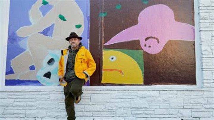Mark Gonzales In Front of His Artwork 