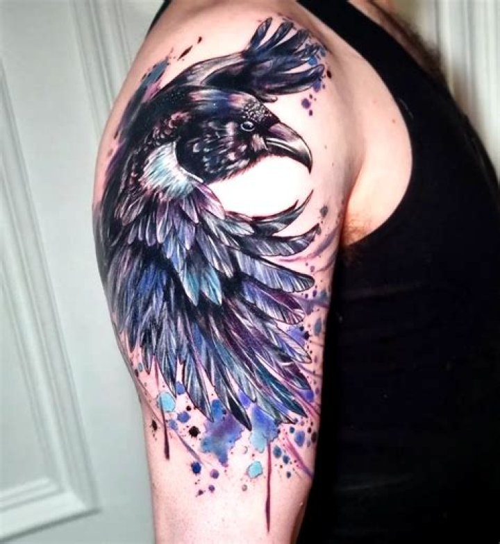 Mens 3D Black Raven Tattoo On Chest