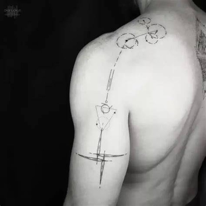 Mens Geometric Feather Shoulder Upper Chest Tattoo Ideas