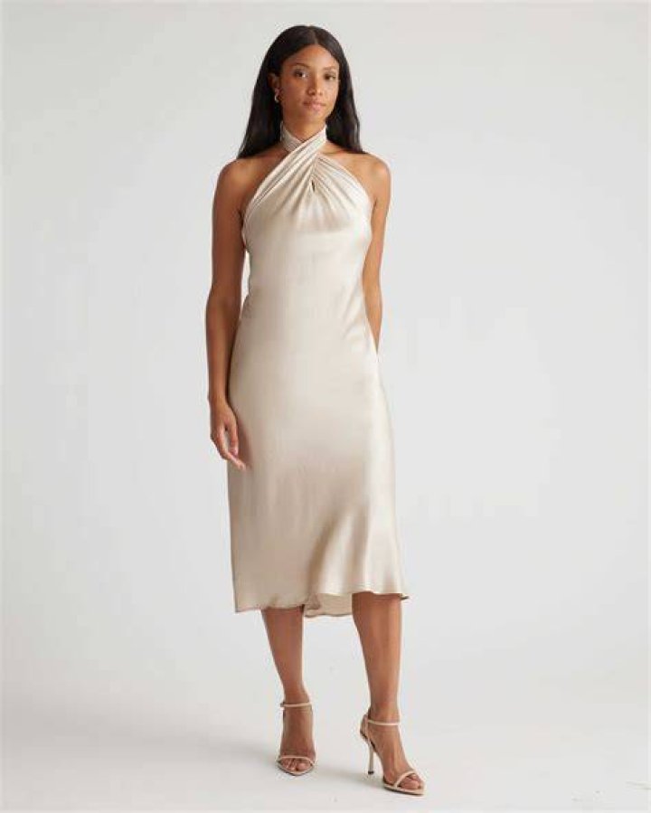 Quince 100% Washable Silk Twist Halter Midi Dress