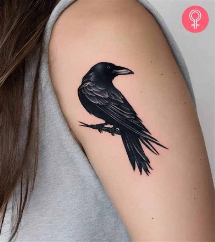 Shiny Black Raven Tattoo With Arrow Guys Arms