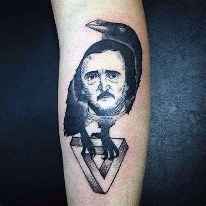 Unique Mans Face In Raven Tattoo On Forearms Males